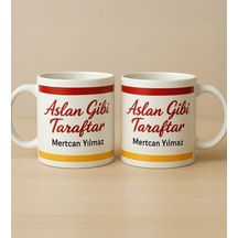 Bk Gift Kişiye Özel Sarı Kırmızı Aslan Gibi Taraftar Tasarımlı 2li Beyaz Kupa Bardak-1, Taraftar Hediyesi, Doğum Günü Hediyesi, Arkadaşa Hediye Kobitm