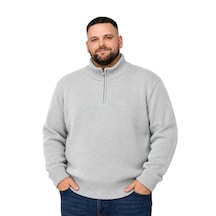 Battalmoda Erkek Büyük Beden Gri Hattush Dik Yaka Cepli Triko Hırka 3xl-4xl-5xl-6xl