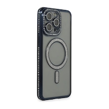 Apple iPhone Uyumlu iPhone 15 Pro Max Kılıf Joke Simli Magneticsafe Kılıf - Lacivert Renkli