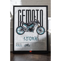 Cfmoto 150nk Siyah Ahşap Çerçeveli Poster, Dekoratif Motosiklet Duvar Tablosu