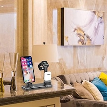 3'ü 1 Arada İphone & Apple Watch & Airpods Şarj Standı Uyumlu Metal Çoklu Şarj İstasyonu, 20 W Adaptörlü Hızlı Şarj, 2 M Lightning/usb C Kablo, Masaüstü Telefon Standı Siyah