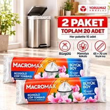 Macromax Manolya Kokulu Büzgülü Çöp Torbası Büyük Boy 65x70 Cm 2 Paket Toplam 20 Adet