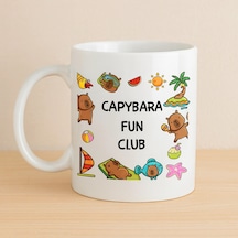 Capybara Fun Club Yazılı Eğlenceli Tasarım Kupa Model 237 Sevimli Baskılı Seramik Kahve Kupası Çok Renkli