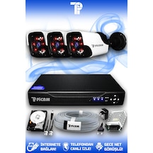 Picam 3 Kameralı Panda 3 Dış Kamera Set 100 GB HDD Full HD Gece Görüşlü Güvenlik Kamerası Sistemi
