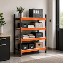 4 Katlı Tekli Midi Rack - Ekonomik Depo,arşiv, Kiler Rafı Siyah-turuncu-35x90 Cm-150 Cm Çok Renkli