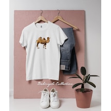 Oversize Deve Camel Tasarımlı Unisex T-shirt Beyaz
