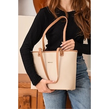 Just Polo Kadın Yeni Sezon Büyük Boy Lüks El Çantası Shopper Krem - Camel