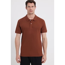 Tudors Erkek Slim Fit Dar Kesim %100 Pamuk Kısa Kollu Polo Yaka Kahverengi Tişört-46195