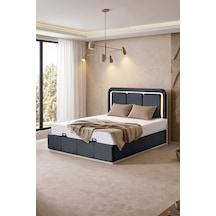 Demonte Baza Seti, Nox Ledli Çift Kişilik Baza Başlık Maxi Yatak Seti, Antrasit - 160x200 Cm 160 x 200