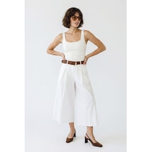 Kadın Yüksek Bel Pile Detaylı Geniş Paça Culotte Pantolon Dp261038 60286319 - Beyaz