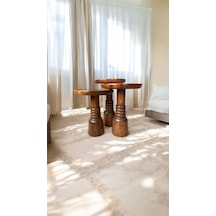 Wood Ahşap 3 Lü Set Fitilli Mantar Yan Sehpa Modern Fiskos / Açık Ceviz Renk / Zigon Sehpa Vernikli Kahverengi
