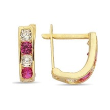 Altın Pembe Taşlı Çocuk Küpe - 722000016937 Sarı Altın