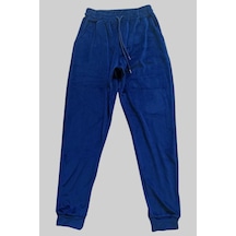 Tedar Parlak Kadife Cepli Pantolon Eşofman Pijama Altı Unisex Lastikli Paça Lacivert Najmaddin