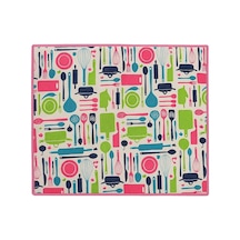 Bulaşık Kurutma Altlığı 35x45 Cm Pembe Ve Yeşil Çerçeveli Mutfak Gereçleri Desenli Çok Renkli