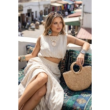 Fashion Cocktail Dökümlü Artisan Dokulu Hacimli Bel Lastikli Comfort Bohem Kolsuz Aksesuarsız Crop Etek İkili Takım Ekru Fashion Cocktail Dökümlü Artisan Dokulu Hacimli Bel Lastikli Comfort Bohem Kolsuz Aksesuarsız Crop Etek İkili Takım Ekru