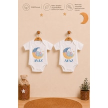 Pia Baby Kişiye Özel Erkek Bebek 2'li Body Zıbın %100 Pamuk Organik Baskılı Çıtçıtlı İsimli Bebek Seti Hediye 2019b23x Ekru