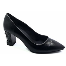 Punto 544836 Bayan Kırışık Rugan Topuklu Siyah Ayakkabı Yeni Ürün