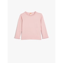 Koton Basic Fırfırlı Uzun Kollu Tişört Bisiklet Yaka Pamuklu Pembe 5wmg10003ak Pembe