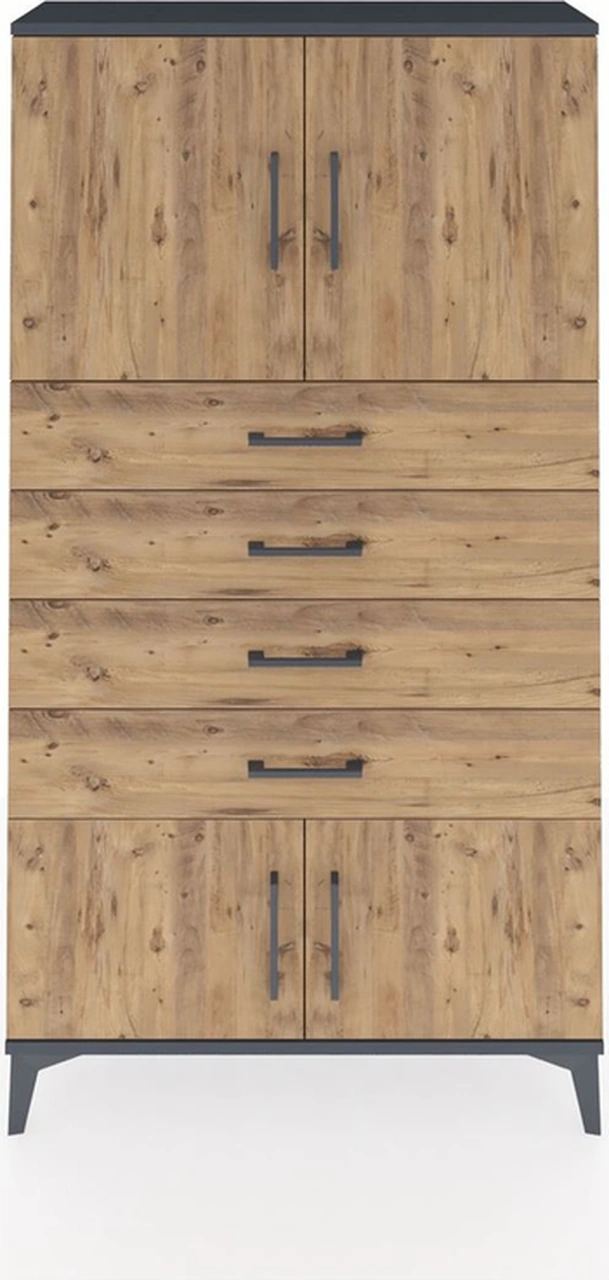 Arges Dolap 2 Raflı 4 Çekmeceli 4 Kapaklı 88x30x163 Antrasit-çam Antrasit