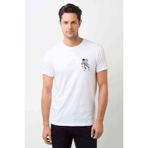 Astronot Uzay Boşluğu Göğüs Baskılı Beyaz Erkek Tshirt (530998061)