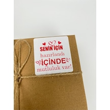 Senin Için Hazırlandı Içinde Mutluluk Var Kalpli Kırmızı 6x6 Cm Yapışkanlı Etiket 100 Adet