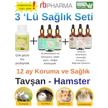 Tavşan Hamster Guinea Pig Kemirgen Sağlık Seti 3'lü - Probiyotik Toz, Doğal Sarımsak Ekstresi Ve Bağışıklık Destek Damlası