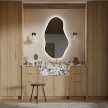 40x70 Cm Modern Asimetrik Led Banyo Aynası Dokunmatik, Dim Edilebilir 6500k Beyaz Işık Beyaz