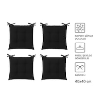 Rual 4 Lü Sandalye Minderi Bağcıklı, Çökme Yapmaz Sünger Dolgulu, Yıkanabilir 40x40 Cm Siyah