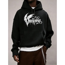 Startmore Tarzsokak Vampir Yarasa Kanatları Desen Erkekler Temel Tüm Maç Hoody Gevşek Polar Elbise Rahat Cep Kaza Siyah