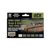 Vallejo 71623, 6x18 Ml. 1942-1945 Wwıı Usmc Renkleri Yeşil Ve Gri Desenler Model Air Boya Seti Standart