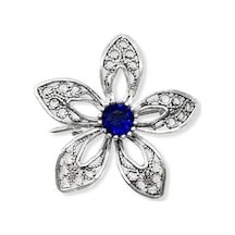 Oya Silver Doğal Taşlı Telkari Çiçek Kadın Gümüş Broş Tre-3190 Lacivert