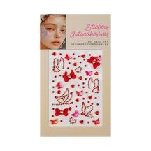 Kırmızı Kelebek, Fiyonk Ve Kalp Kristal 3d Yüz & Tırnak Sticker Seti
