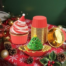 Cup Cake Muffın Pet Kapsül Kırmızı Gold 50x39 25 Li Paket