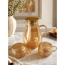 Qerhome Isıya Dayanıklı Amber Borosilikat Cam Sürahi Seti-1800 Ml Sürahi 2 Adet Kulplu Bardak Takımı Dr
