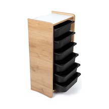 Montessori Mdf Oyuncak Dolabı 6 Siyah Plastik Çekmeceli Ceviz