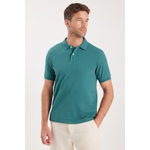 Tudors Erkek Slim Fit Dar Kesim Pamuklu Yumuşak Dokulu Serin Tutan Kumaş Düz Pike Yeşil Polo Yaka Tişört-33701 Yeşil