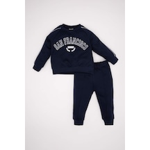 Defacto Erkek Bebek 2'li Takım Baskılı Bisiklet Yaka Sweatshirt Beli Lastikli Jogger Eşofman Altı D2599A524AUNV256 Lacivert