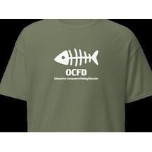 Wildstyle Ocfd Fishing Disorder Balıkçılık Esprili Kılçık Baskılı Unisex Bisiklet Yaka Pamuklu Tişört Haki