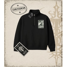 Tarzsokak Gotik & Grunge Streetwear Freepalestıne Yarım Fermuarlı Sweatshirt Siyah