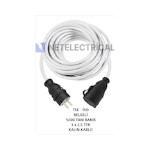 Kauçuk Tekli Seyyar Uzatma Kablosu - 3x2.5 Ttr Kalın Beyaz Kablo - 7 Metre 7 Metre