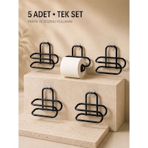 Mey İthalat Delmeden Monte Tuvalet Kağıdı Askısı Siyah Metal Yapışkanlı Banyo Kağıtlığı 5 Li Set Diğer