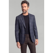 Bisse Comfort Fit Lacivert Mono Yaka Çift Yırtmaçlı Tek Cep 6 Drop Erkek Yün Ceket Pck25k25206 D39 Lacivert