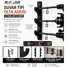 Duvar Tipi Olta Askısı 3 Yuvalı 2 Li Set Siyah Kamış Tutucu Ve Düzenleyici