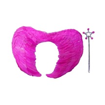 Gerçek - 93 - Tüylü Katlanabilir Çocuk Pembe Melek Adı Ve Asa Seti - Edntrend - 40x55 Cm