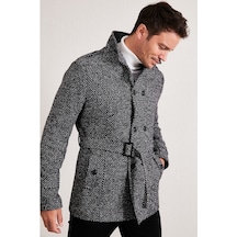 Buratti Slim Fit Cepli Pamuklu Kaşe Erkek Kaban 5841015 Siyah Noktalı