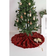 Çam Ağacı Ayak Halısı Örtüsü, Yılbaşı Ağacı Altı Örtüsü Peluş Bordo, Bubble Halı 100x100 Cm