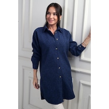 By Saygı Kadın Yanları Yırtmaçlı Kırçıllı Tunik Gömlek-42176 Lacivert