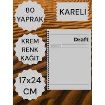 Kareli 17x24 Cm Sert Kapak Not Defteri Krem Renk Kağıt 80 Yaprak Gri