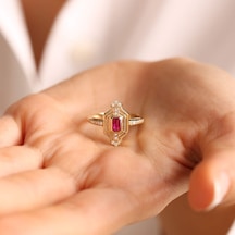 14 Ayar Altın Ruby Yüzük Özel Tasarım Coral T11013 Renkli