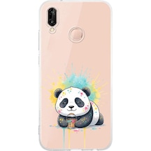 Huawei P20 Lite İle Uyumlu Splash Panda Tasarımlı Şeffaf Silikon Kılıf Şeffaf
